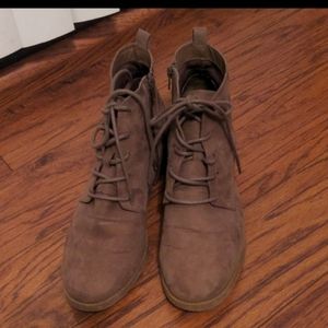 Style & Co. Taupe Faux Suede Lace Up Boots